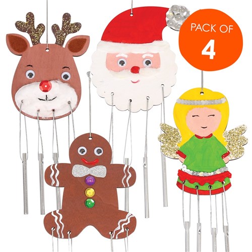 Wooden Christmas Wind Chimes - Pack of 4