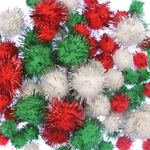 Christmas Pom Poms - Glitter - Pack of 100