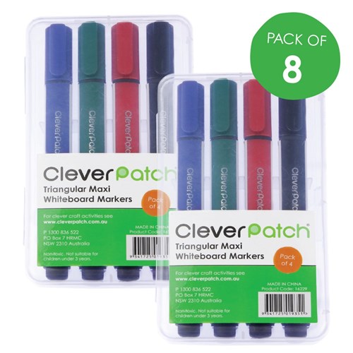 CleverPatch Triangular Maxi Whiteboard Markers - Coloured - Pack of 4