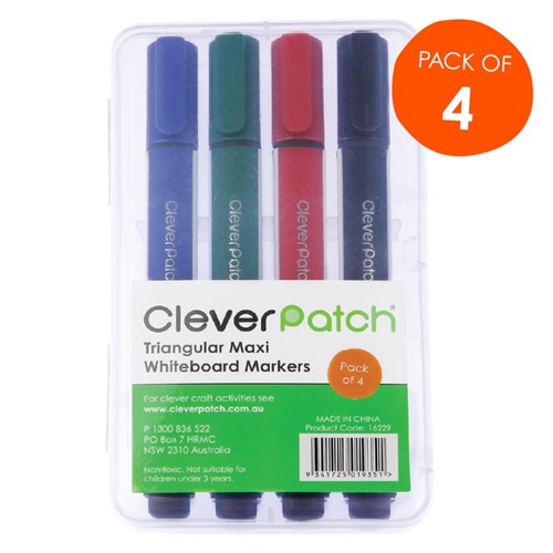 CleverPatch Triangular Maxi Whiteboard Markers - Coloured - Pack of 4