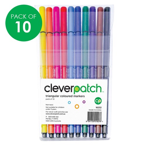 CleverPatch Triangular Coloured Markers - Pack of 10