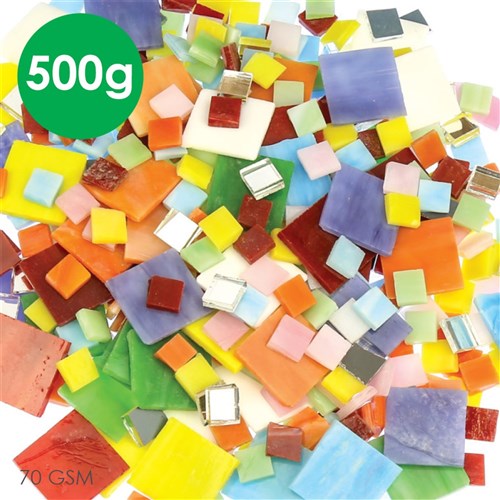 Glass Mosaic Tiles - Assorted Colours - 500g Pack