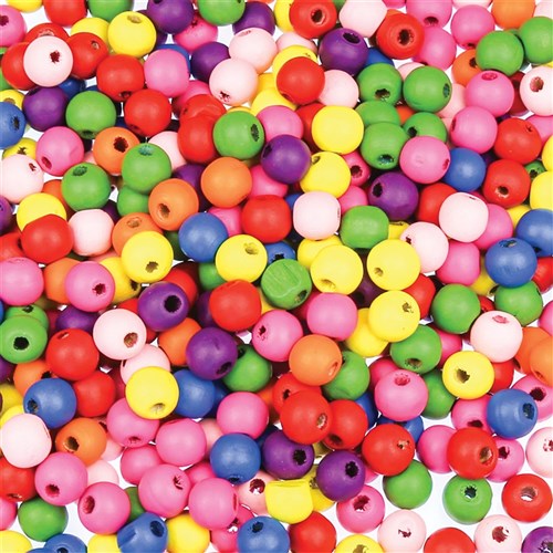 Bright Round Wooden Beads - 250g Pack