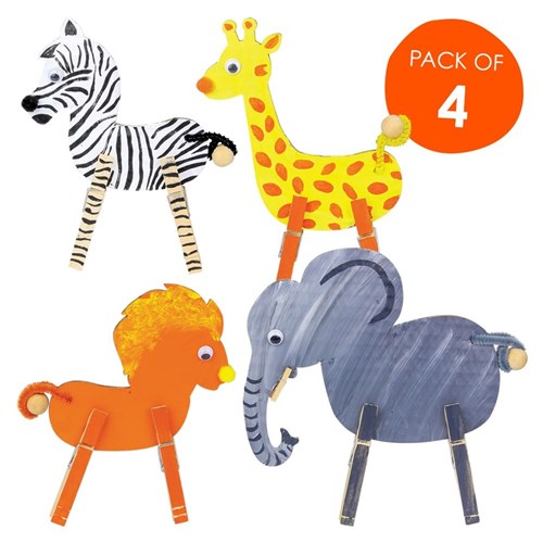 Cardboard Peg Safari Animals - Pack of 4