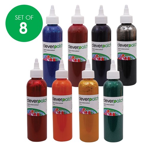 CleverPatch Glitter Liquid Watercolour - 250ml - Set of 8 Colours