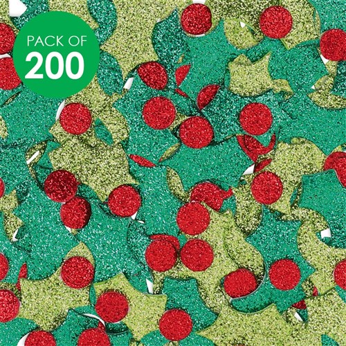 Foam Glitter Holly & Berry Stickers - Pack of 200