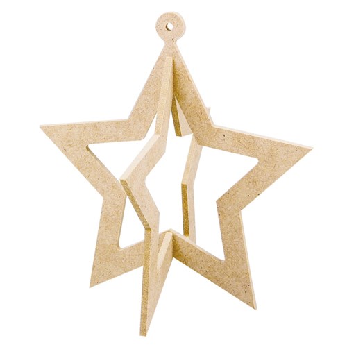 3D Wooden Stars with Cutouts - Pack of 20