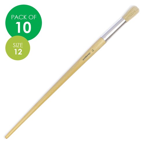 Round Paint Brushes - Size 12 - Hog Hair - Pack of 10