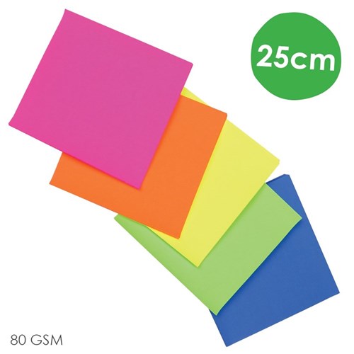 Kinder Fluorescent Paper Squares - 25cm - Pack of 100
