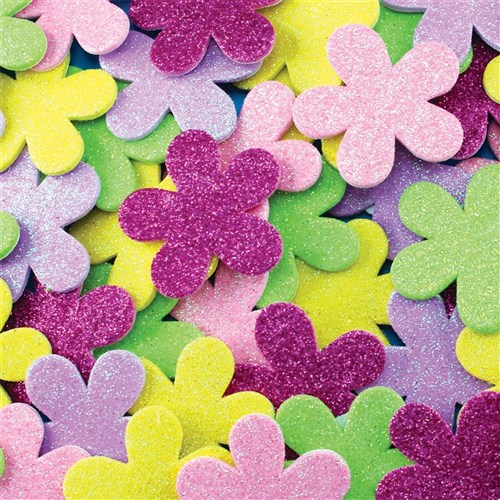 Foam Glitter Flower Stickers - Pack of 60