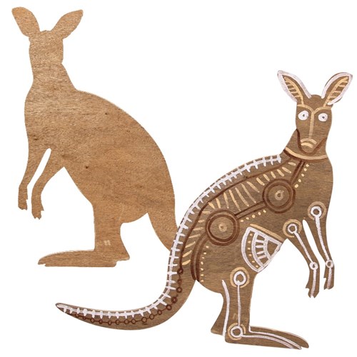 Giant Indigenous Wooden Kangaroo Mural - 1.1m