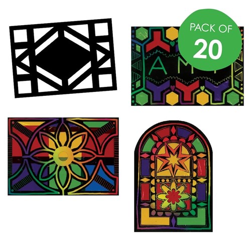 Scratch Board Stained Glass Shapes - Pack of 20