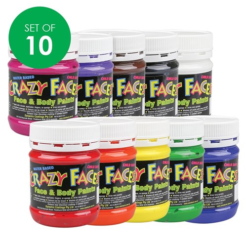 Crazy Faces Face & Body Paint - 250ml - Set of 10 Colours