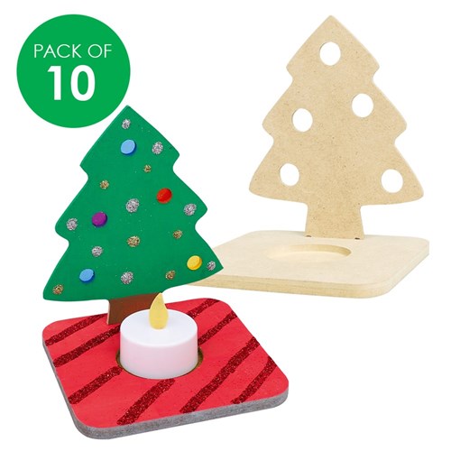 3D Wooden Tree Tealight Holders - Pack of 10