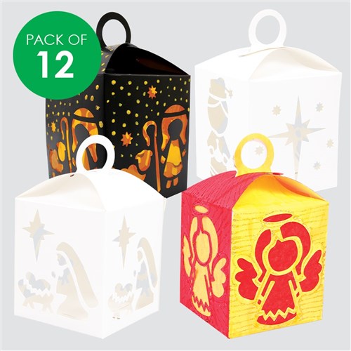 Cardboard Nativity Lanterns - White - Pack of 12