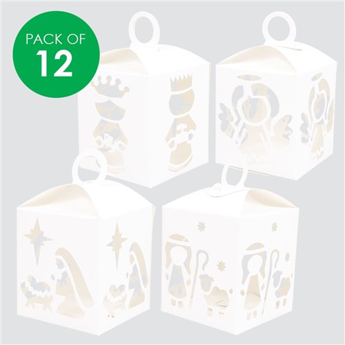 Cardboard Nativity Lanterns - White - Pack of 12