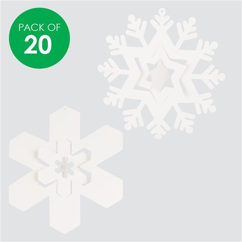 3D Cardboard Snowflakes - White - Pack of 20