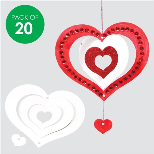 3D Cardboard Hearts - White - Pack of 20