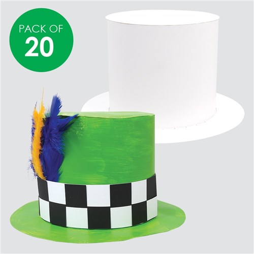 Cardboard Top Hats - White - Pack of 20