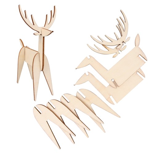 3D Wooden Reindeer - Pack of 3