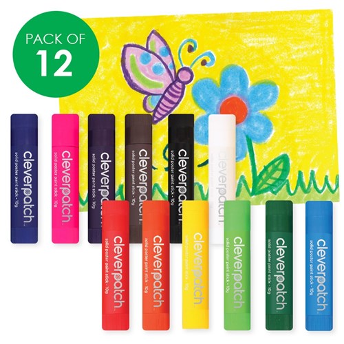 CleverPatch Poster Paint Sticks - Coloured - 10g - Pack of 12