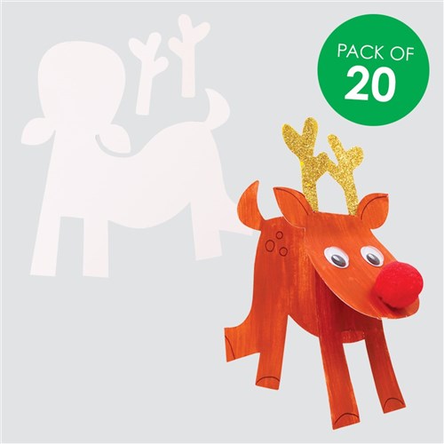 3D Reindeer Card - White - Pack of 20
