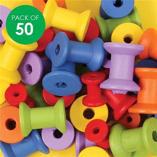 Wooden Spools - Coloured - Pack of 50