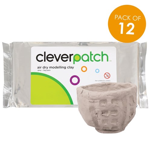CleverPatch Air Dry Modelling Clay - Grey - 1kg - Pack of 12