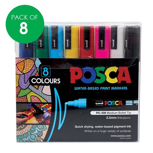 POSCA Paint Markers - Medium Tip - Coloured - Pack of 8