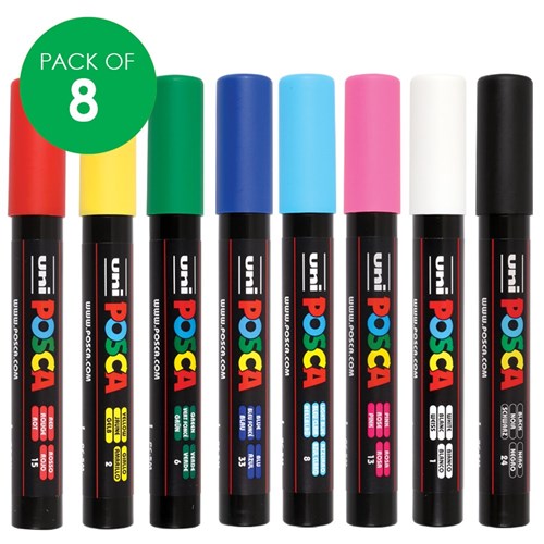 POSCA Paint Markers - Medium Tip - Coloured - Pack of 8