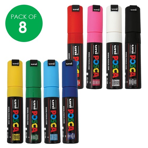 POSCA Paint Markers - Chisel Tip - Coloured - Pack of 8