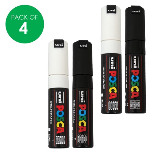 POSCA Paint Markers - Chisel Tip - Black & White - Pack of 4