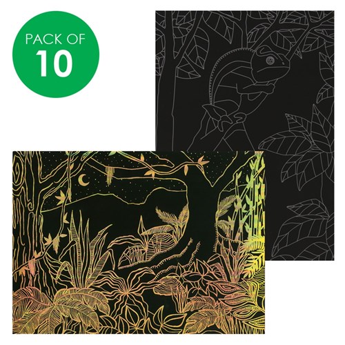 Scratch Board Printed Sheets - Jungle - Pack of 10