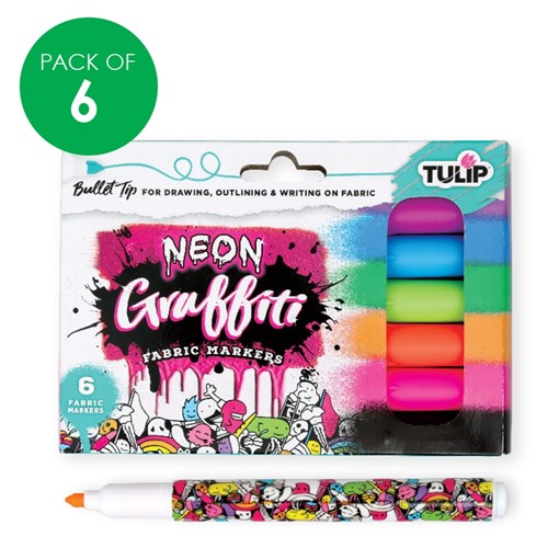Tulip Graffiti Fabric Markers - Neon - Pack of 6
