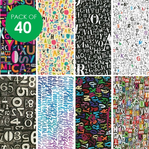 Pattern Paper - Letters & Numbers - Pack of 40
