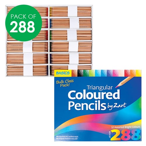 Basics Triangular Coloured Pencils Pack of 288 CleverPatch CleverPatch Art & Craft Supplies