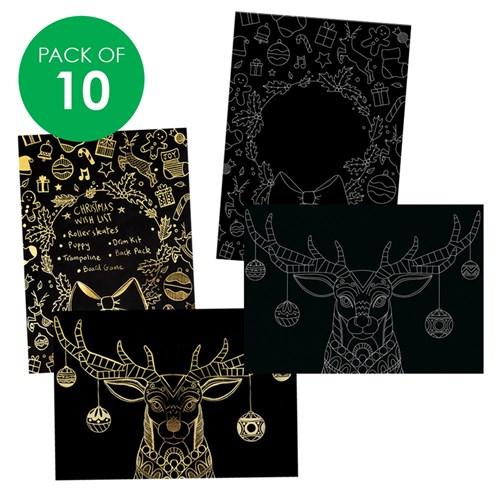 Scratch Board Printed Sheets - Christmas Designs - Pack of 10