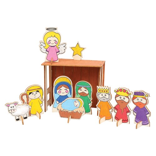 3D Wooden Nativity Scene