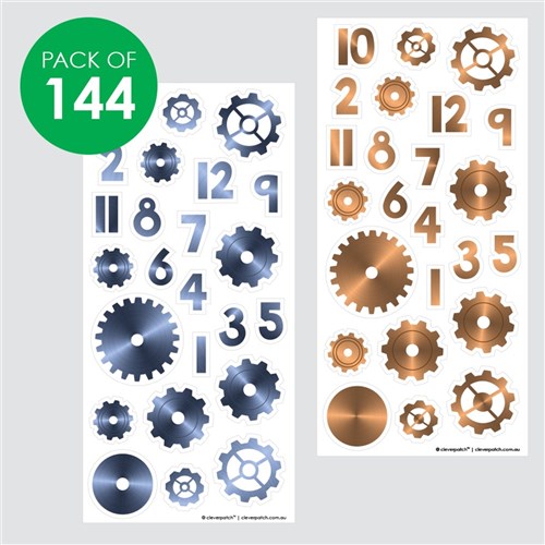 Clock Stickers - Cogs & Numbers - Pack of 144