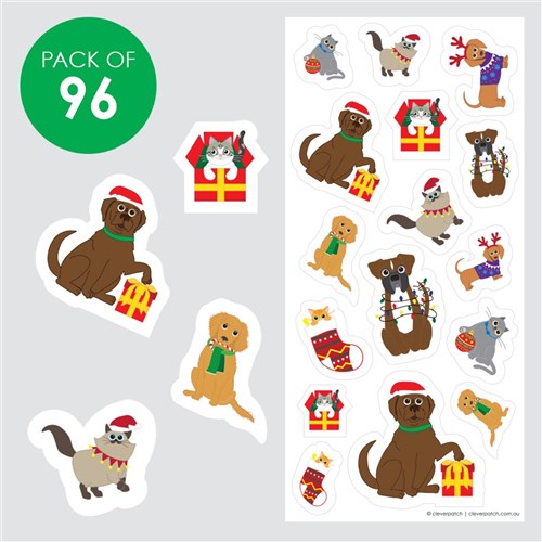 Christmas Cats & Dogs Stickers - Pack of 96