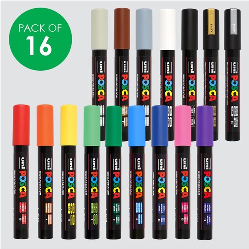 POSCA Paint Markers - Medium Tip - Coloured - Pack of 16