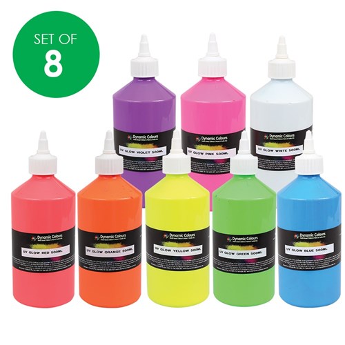 UV Glow Paint - 500ml - Pack of 8 Colours