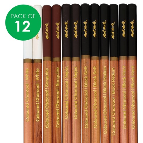 Mont Marte Charcoal Pencils - Coloured - Pack of 12