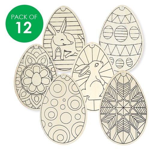 Printed Wooden Egg Ornaments - Pack of 12