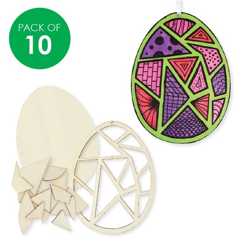 Wooden Geometric Mosaic Eggs - Pack of 10