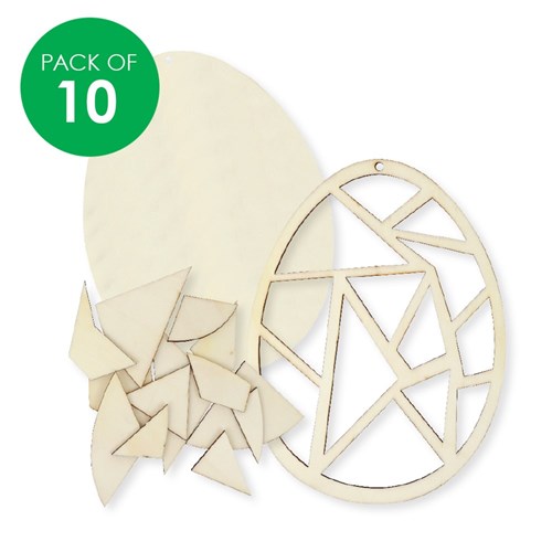 Wooden Geometric Mosaic Eggs - Pack of 10