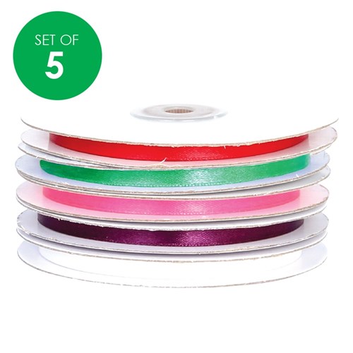 Satin Ribbon - 25 Metres - Set of 5 Colours
