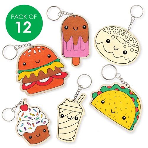 Printed Wooden Keyrings - Treats - Pack of 12