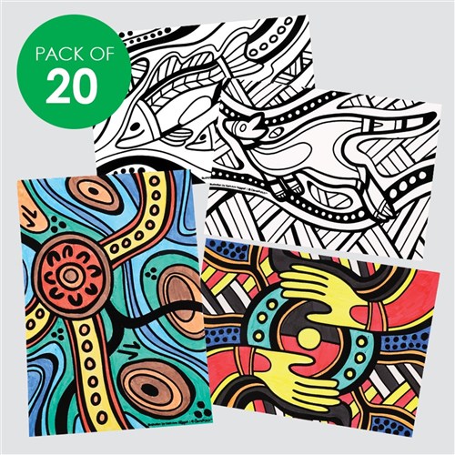 Indigenous Designed Fuzzy Art Colouring Sheets - Pack of 20