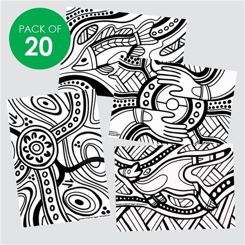 Indigenous Designed Fuzzy Art Colouring Sheets - Pack of 20